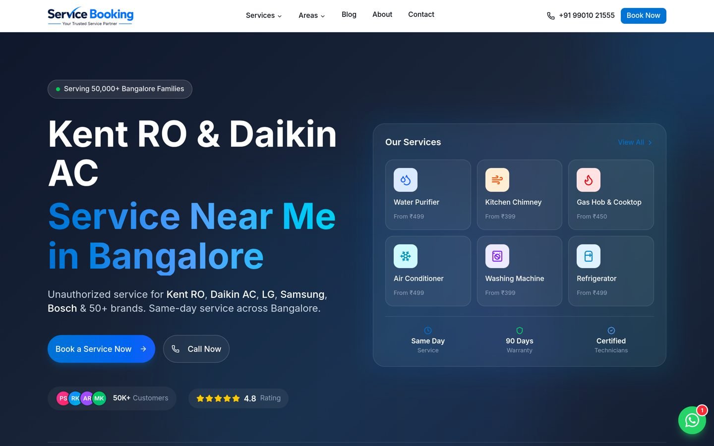 Service Booking website screenshot